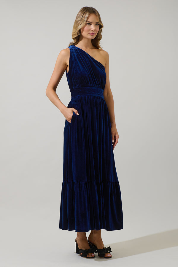 Sugarlips Bevany Velvet Diley One Shoulder Maxi Dress