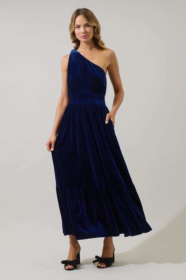 sugarlips Bevany Velvet Diley One Shoulder Maxi Dress