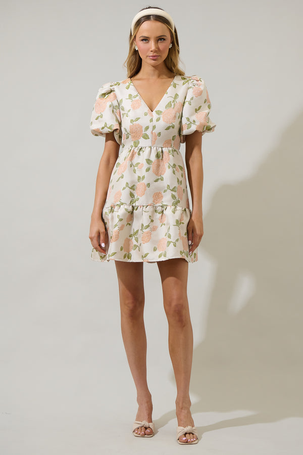 Sugarlips Bida Jacquard Floral May Tiered Mini Dress