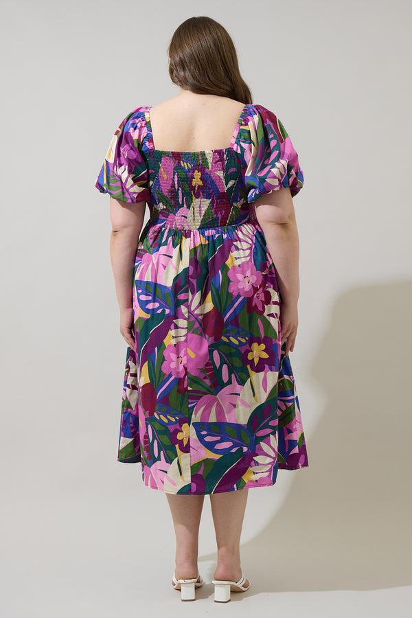 Sugarlips Blain Tropics Maray Smocked Midi Dress Curve