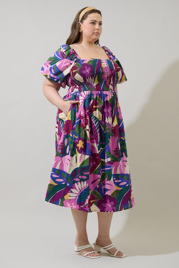 Sugarlips Blain Tropics Maray Smocked Midi Dress Curve