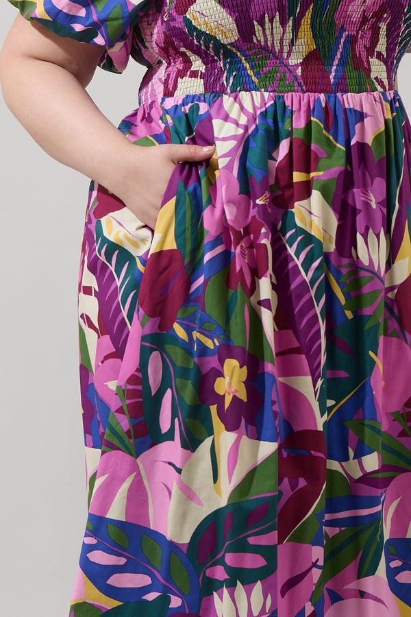 Sugarlips Blain Tropics Maray Smocked Midi Dress Curve