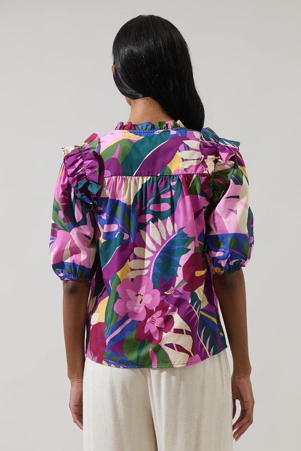 Sugarlips Blain Tropics Paz Poplin Short Sleeve Top