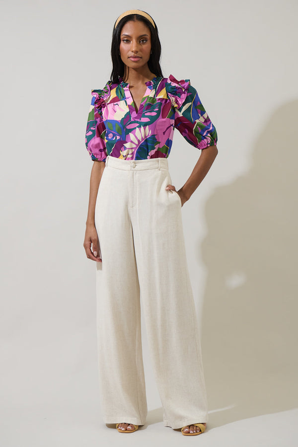 Sugarlips Blain Tropics Paz Poplin Short Sleeve Top