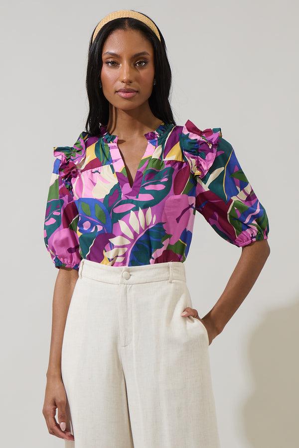 sugarlips Blain Tropics Paz Poplin Short Sleeve Top