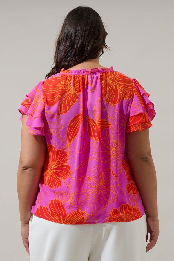 Sugarlips Blakeley Floral Donis Split Neck Blouse Curve