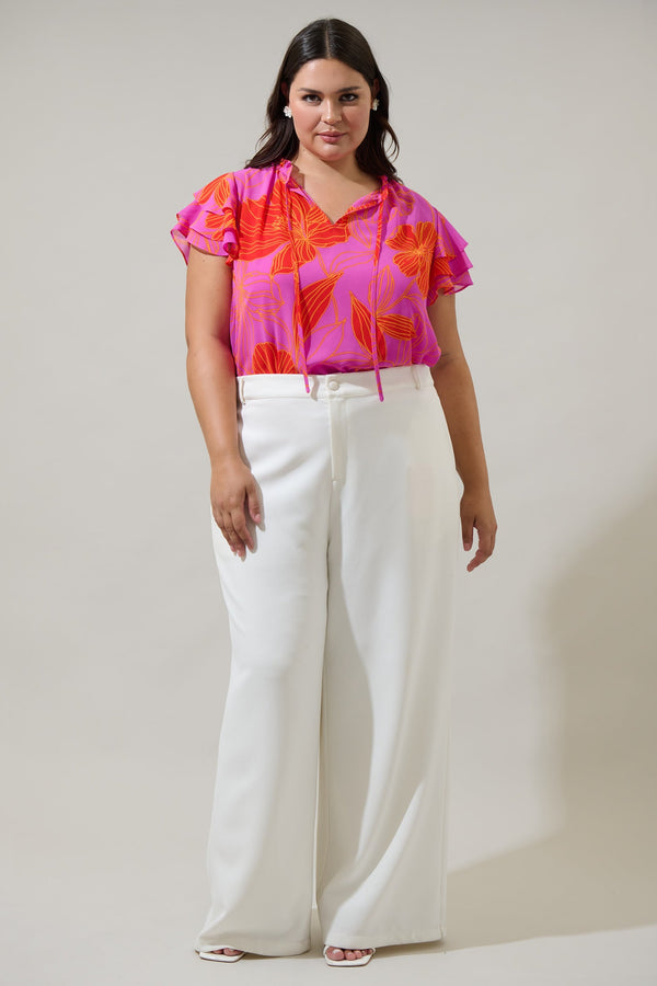 Sugarlips Blakeley Floral Donis Split Neck Blouse Curve