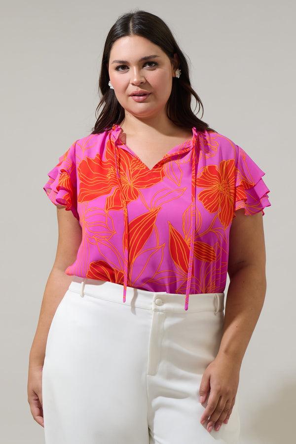 sugarlips Blakeley Floral Donis Split Neck Blouse Curve