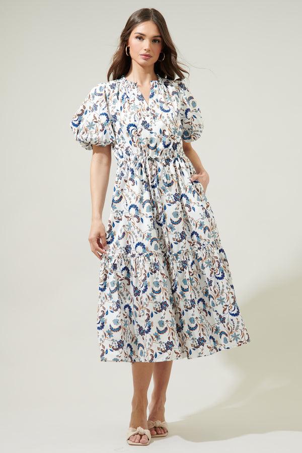 Sugarlips Blanche Floral Ginny Bubble Sleeve Midi Dress