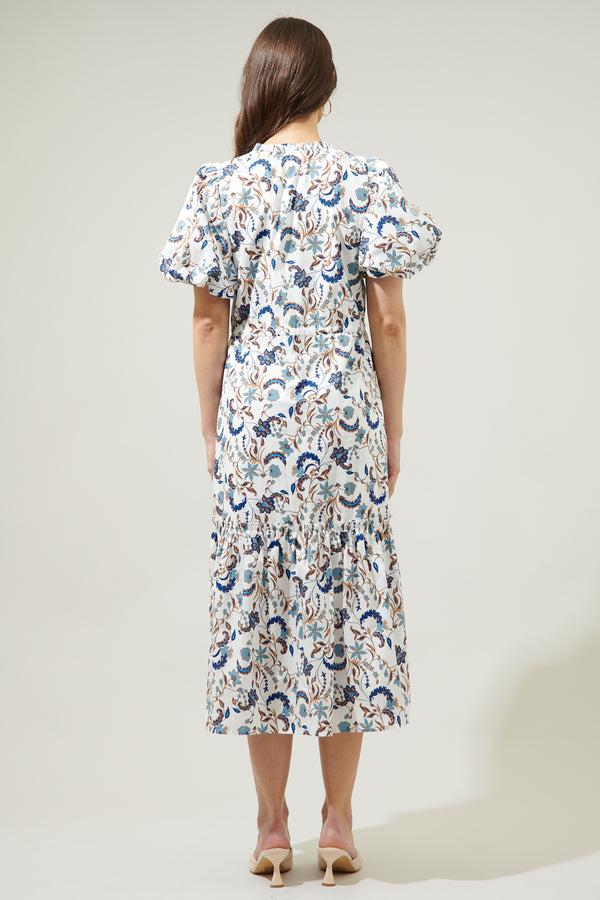 Sugarlips Blanche Floral Ginny Bubble Sleeve Midi Dress