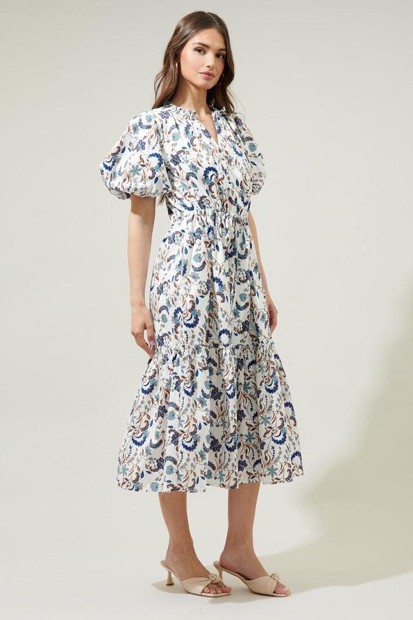 Sugarlips Blanche Floral Ginny Bubble Sleeve Midi Dress
