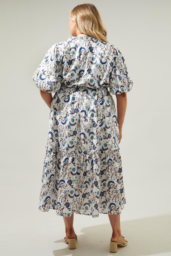 Sugarlips Blanche Floral Ginny Bubble Sleeve Midi Dress Curve