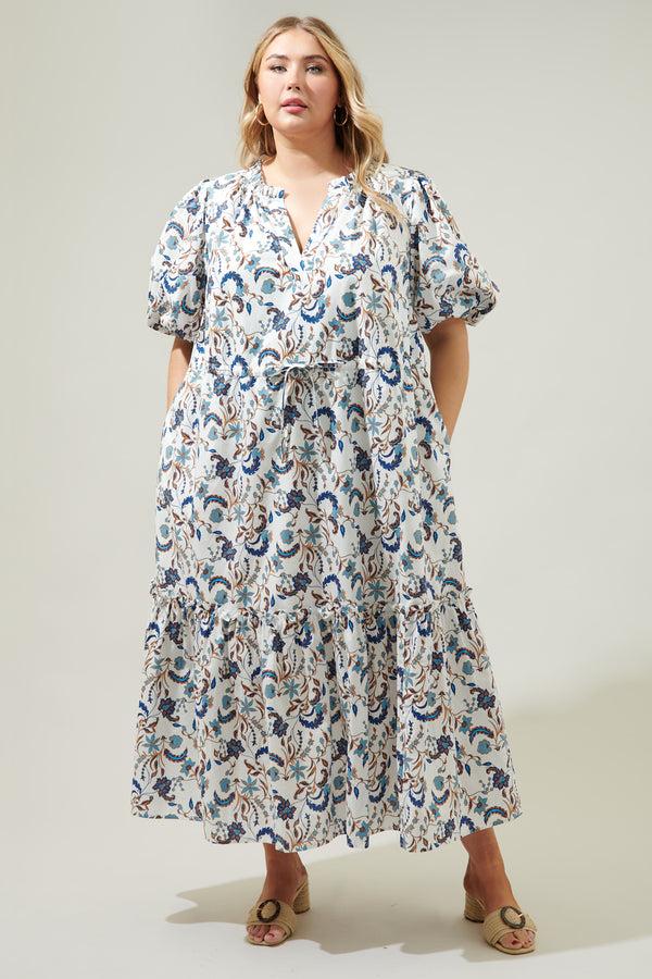 Sugarlips Blanche Floral Ginny Bubble Sleeve Midi Dress Curve