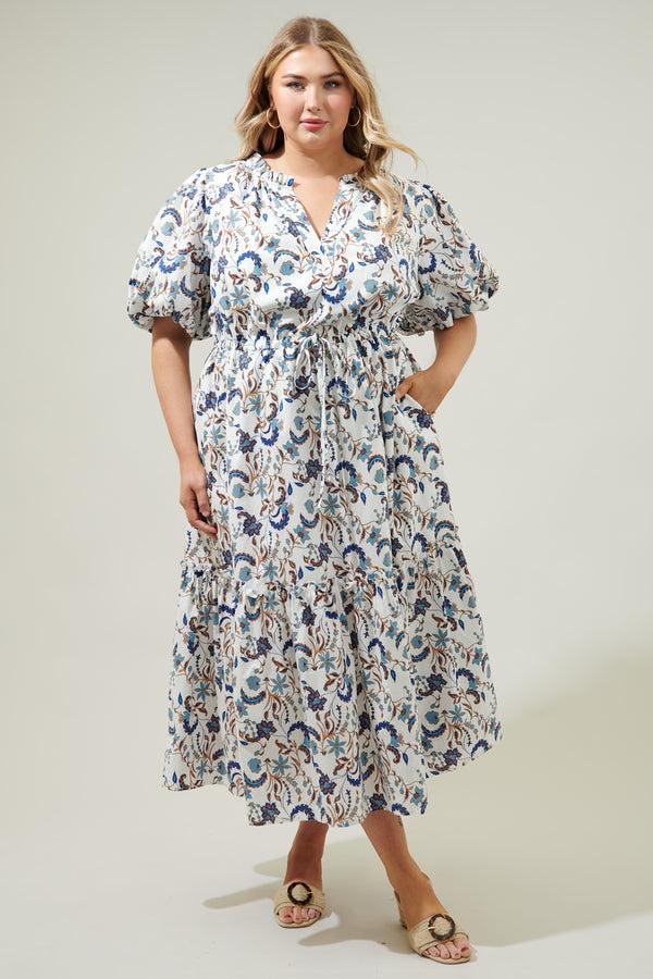 sugarlips Blanche Floral Ginny Bubble Sleeve Midi Dress Curve