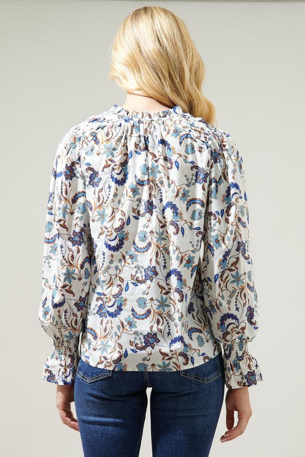 Sugarlips Blanche Floral Russo Pleated Long Sleeve Blouse