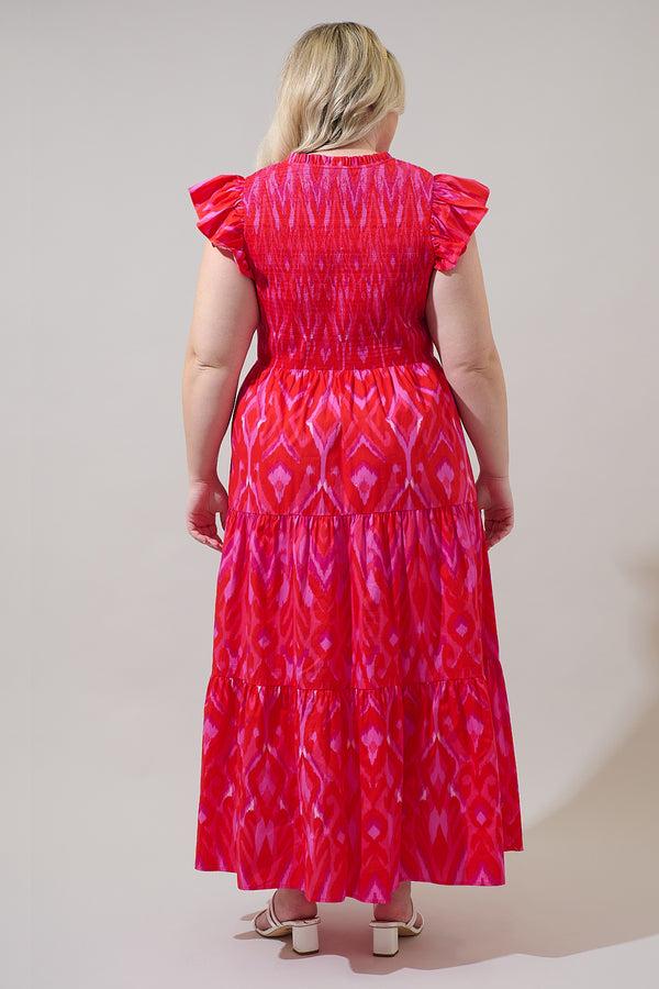 Sugarlips Blevin Ikat Sunfire Smocked Midi Dress Curve
