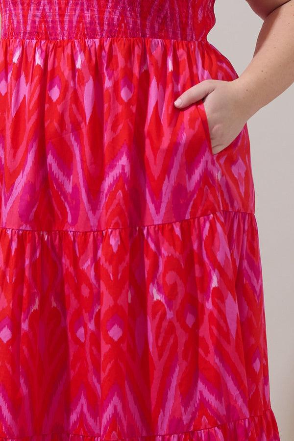 Sugarlips Blevin Ikat Sunfire Smocked Midi Dress Curve