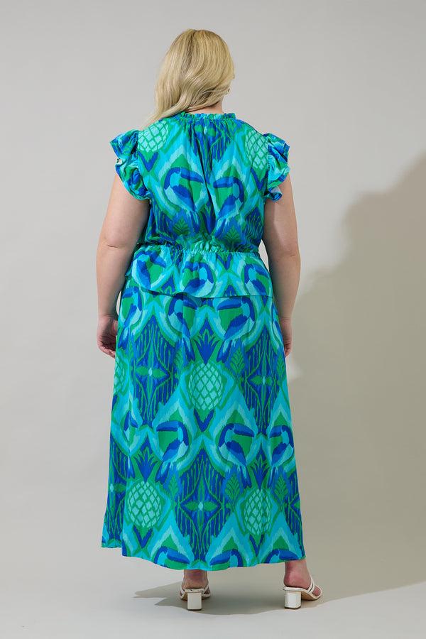 Sugarlips Blissy Tropical Astra Ruffle Maxi Dress Curve