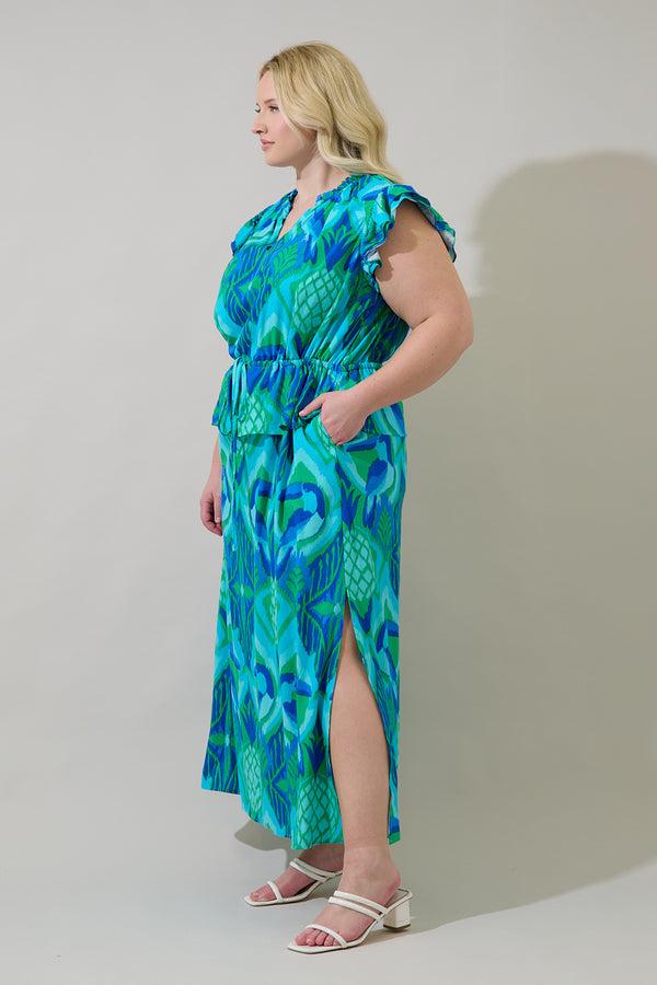Sugarlips Blissy Tropical Astra Ruffle Maxi Dress Curve