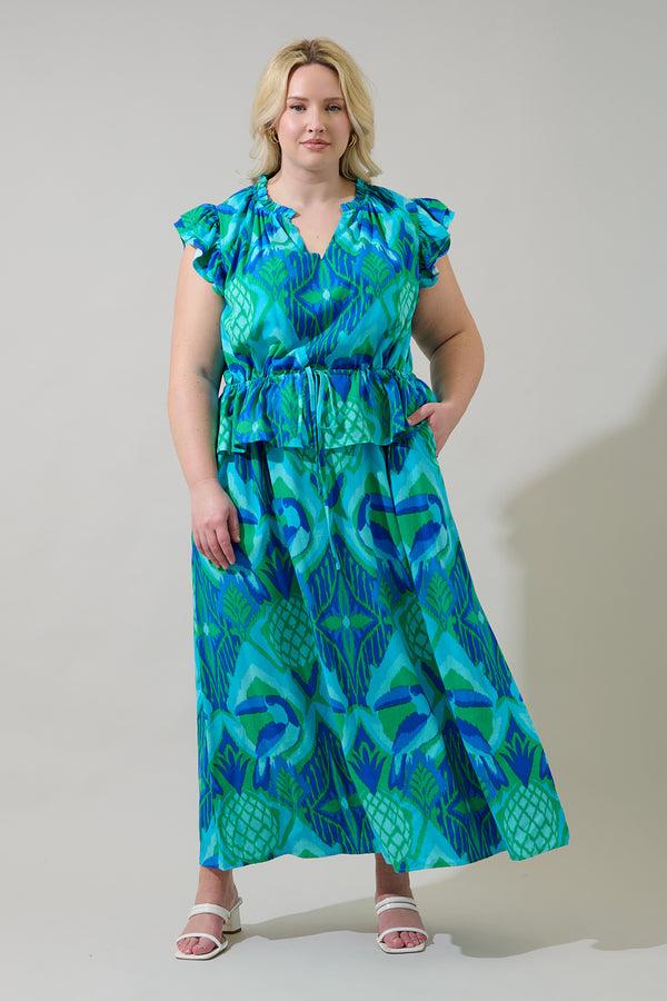 sugarlips Blissy Tropical Astra Ruffle Maxi Dress Curve