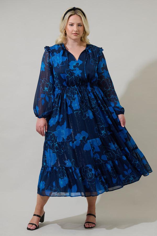 sugarlips Bluford Floral Kristen Tiered Midi Dress Curve