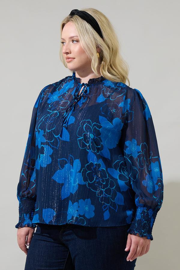 Sugarlips Bluford Floral Verona Split Neck Blouse Curve