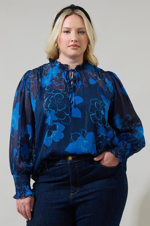 sugarlips Bluford Floral Verona Split Neck Blouse Curve
