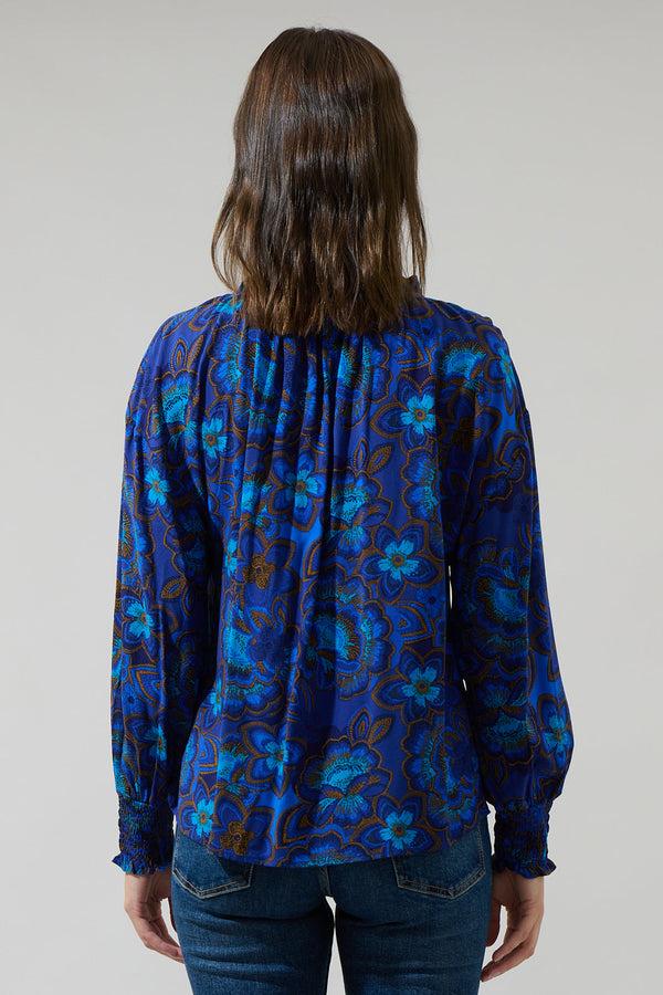 Sugarlips Bluford Floral Weylin Split Neck Tassel Blouse