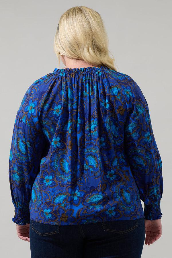 Sugarlips Bluford Floral Weylin Split Neck Tassel Blouse Curve