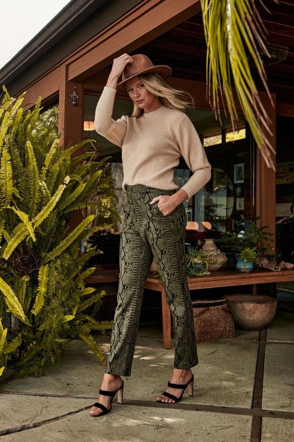 sugarlips Born For This Faux Suede Snake Print Pants