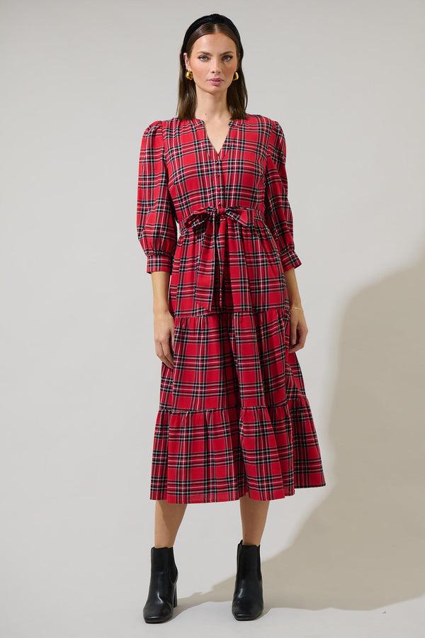 Sugarlips Boswell Tartan Plaid Yanis Button Up Midi Dress