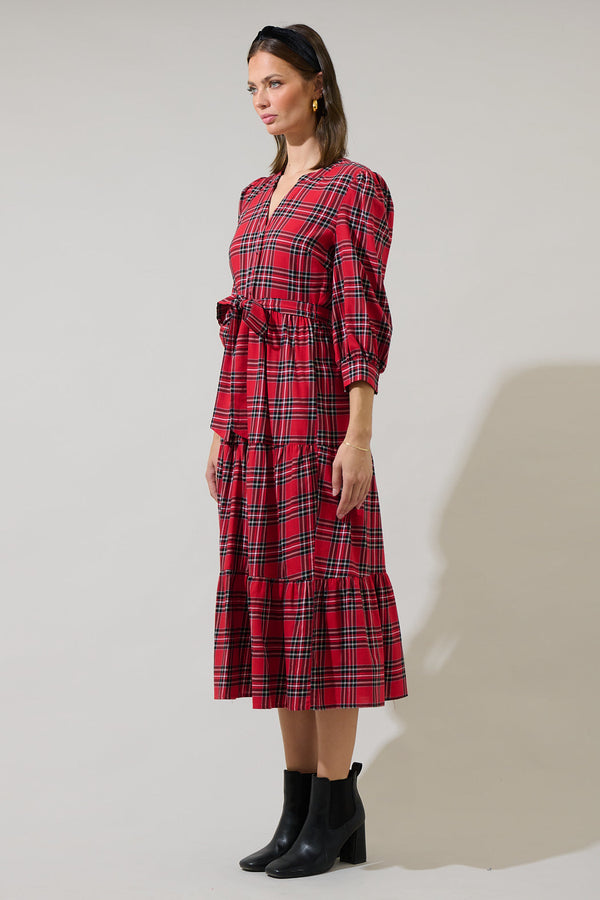 Sugarlips Boswell Tartan Plaid Yanis Button Up Midi Dress