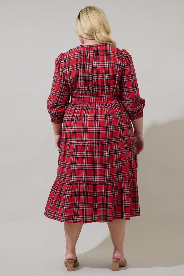 Sugarlips Boswell Tartan Plaid Yanis Button Up Midi Dress Curve