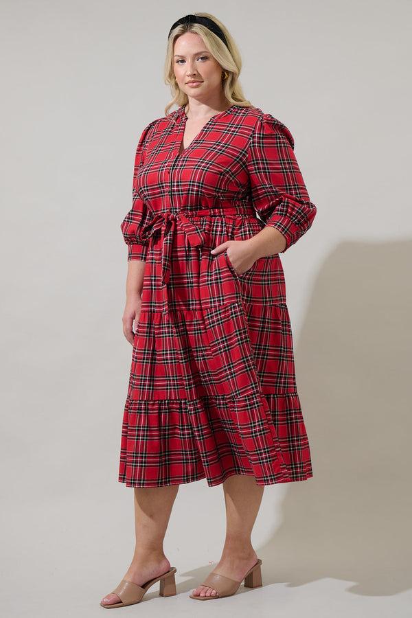 Sugarlips Boswell Tartan Plaid Yanis Button Up Midi Dress Curve