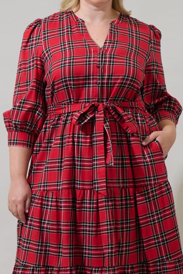 Sugarlips Boswell Tartan Plaid Yanis Button Up Midi Dress Curve
