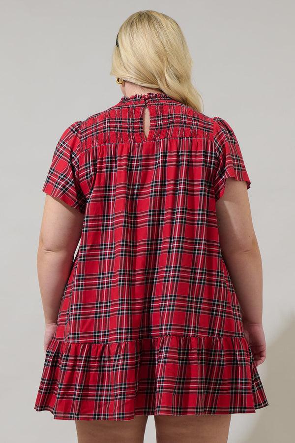 Sugarlips Boswell Tartan Plaid Yare Short Sleeve Mini Dress Curve