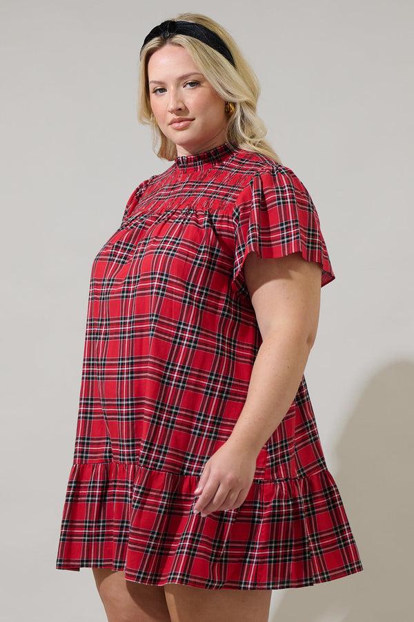 Sugarlips Boswell Tartan Plaid Yare Short Sleeve Mini Dress Curve
