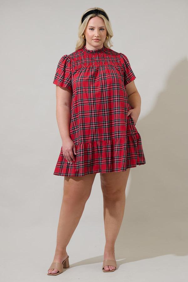 Sugarlips Boswell Tartan Plaid Yare Short Sleeve Mini Dress Curve