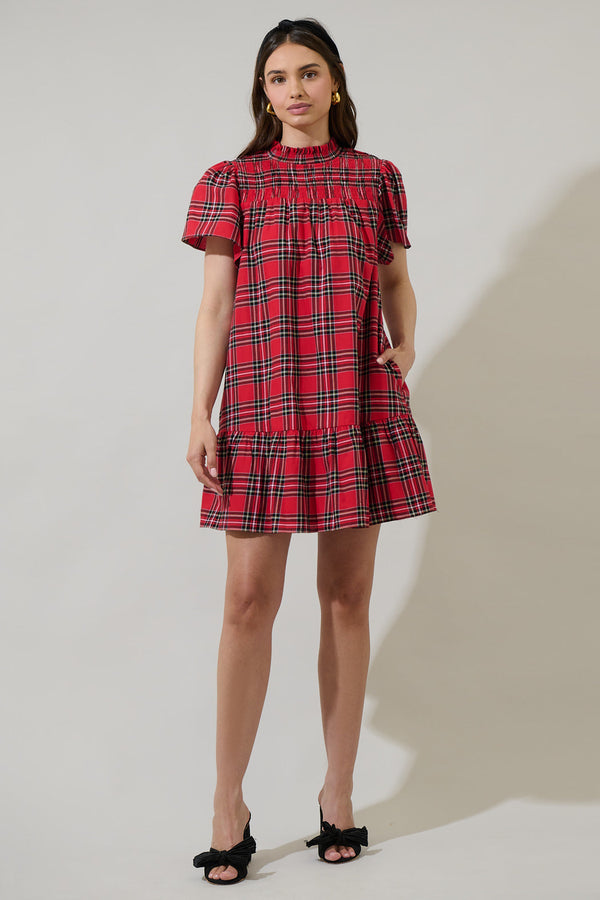 Sugarlips Boswell Tartan Plaid Yare Short Sleeve Mini Dress