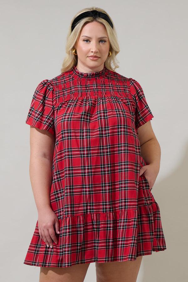 sugarlips Boswell Tartan Plaid Yare Short Sleeve Mini Dress Curve