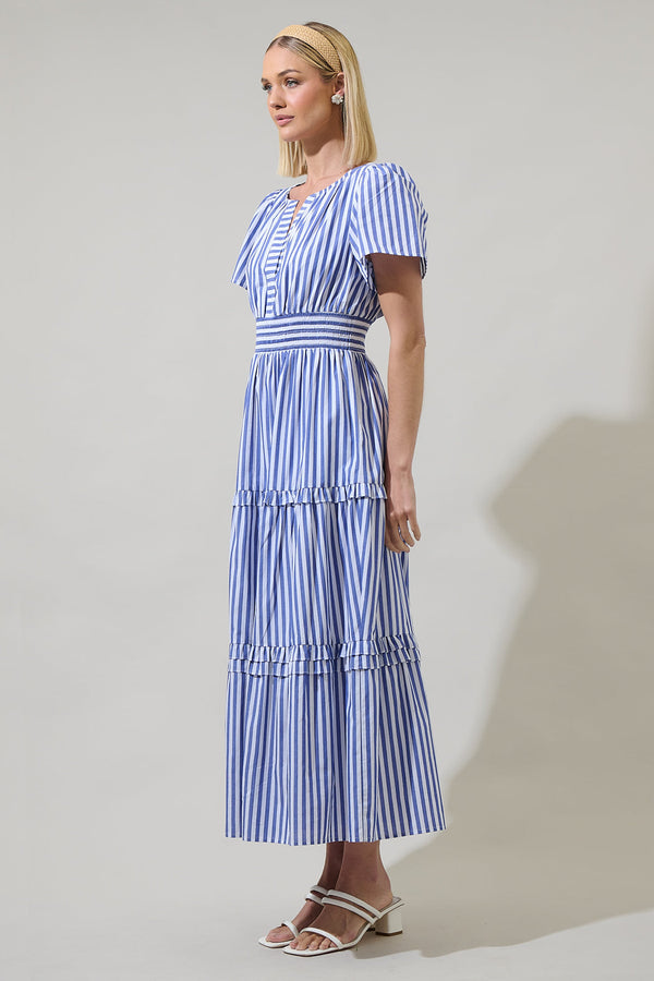 Sugarlips Brandy Striped Palmer Poplin Tiered Maxi Dress