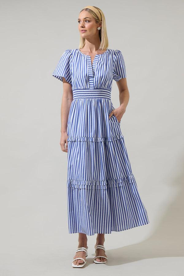 Sugarlips Brandy Striped Palmer Poplin Tiered Maxi Dress