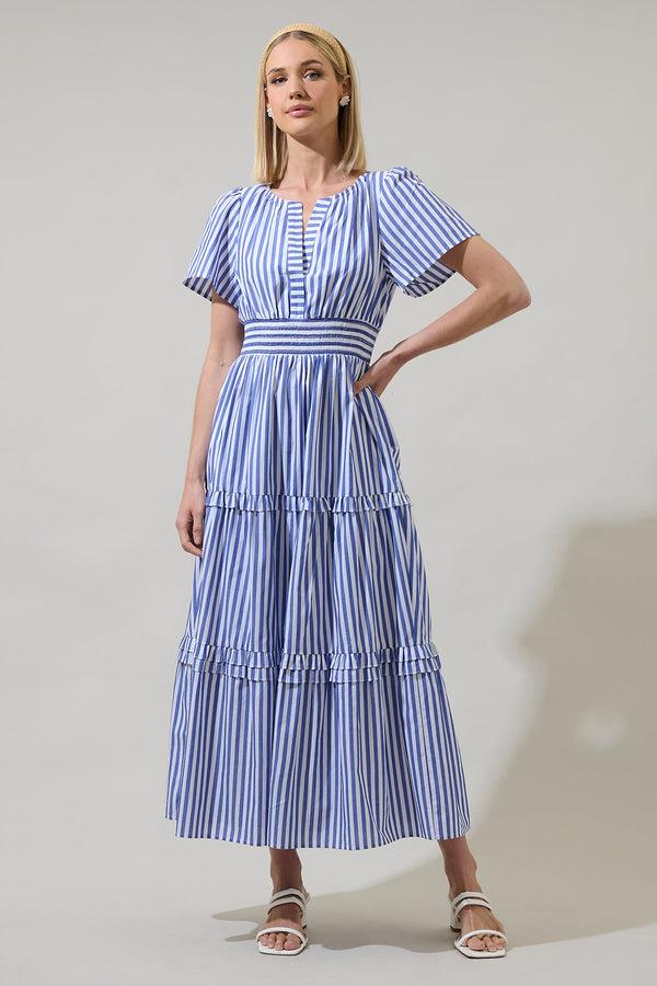 sugarlips Brandy Striped Palmer Poplin Tiered Maxi Dress