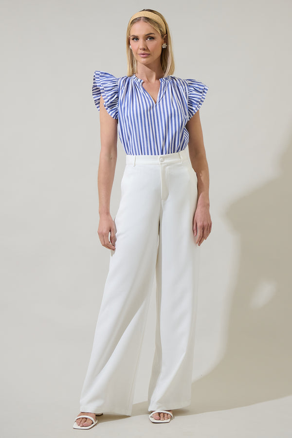 Sugarlips Brandy Striped Risette Ruffle Split Neck Top