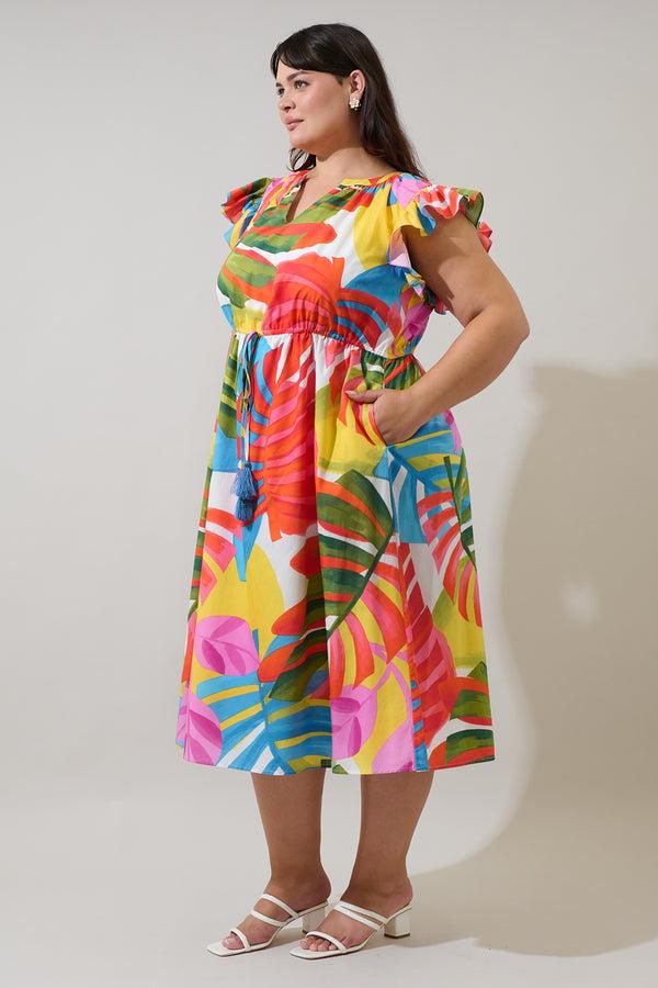 Sugarlips Breezy Palms Tiarna Ruffle Midi Dress Curve