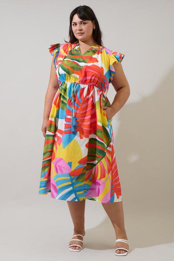 Sugarlips Breezy Palms Tiarna Ruffle Midi Dress Curve