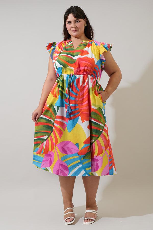 sugarlips Breezy Palms Tiarna Ruffle Midi Dress Curve
