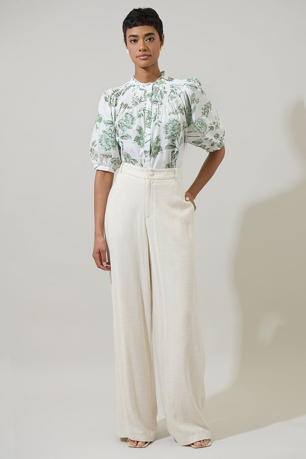 Sugarlips Bria Floral Blossom Smocked Mock Neck Top