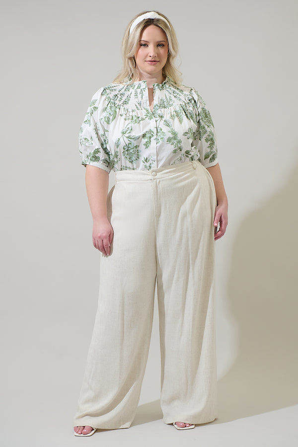 Sugarlips Bria Floral Blossom Smocked Mock Neck Top Curve