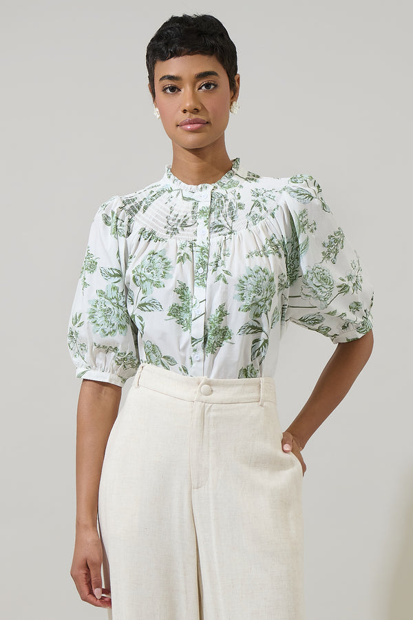 sugarlips Bria Floral Blossom Smocked Mock Neck Top